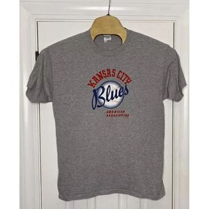 2011 EFF Mens Kansas City Blues‎ Baseball Short Sleeve Shirt Grey Large